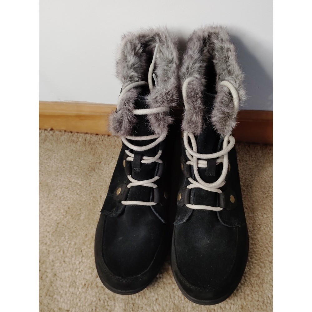 Sorel Women 9.5 Explorer Joan Black Faux Fur Western‎ Hiker Preppy Winter Boots